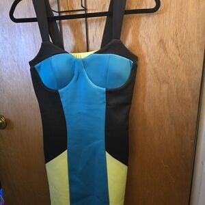 Wish Colorblock Dress in Teal, Black & Yellow